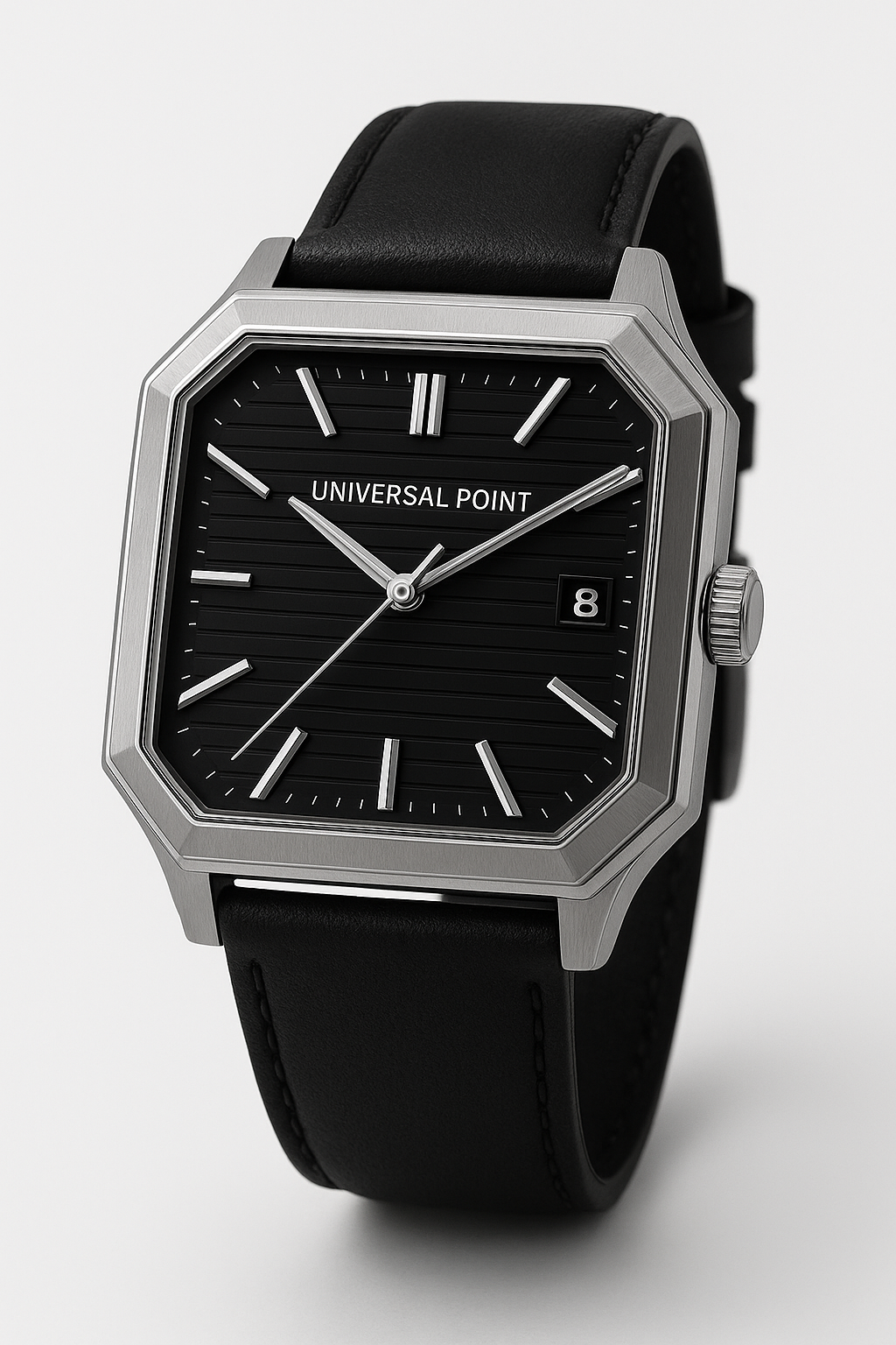 Universal Point UP 1988 – Square Dial Leather Strap Watch | Stainless Steel Case | Water Resistant 3 ATM (With Box)