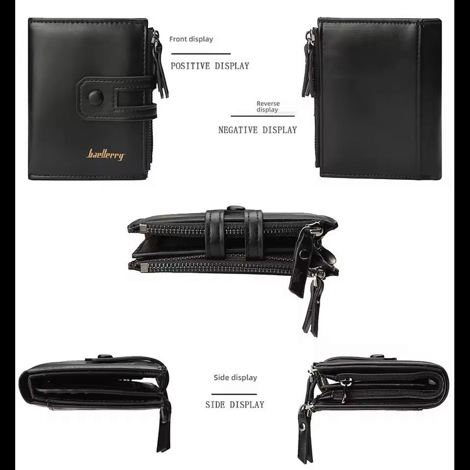 Original Buffalo Leather Trifold Wallet for Men -Black