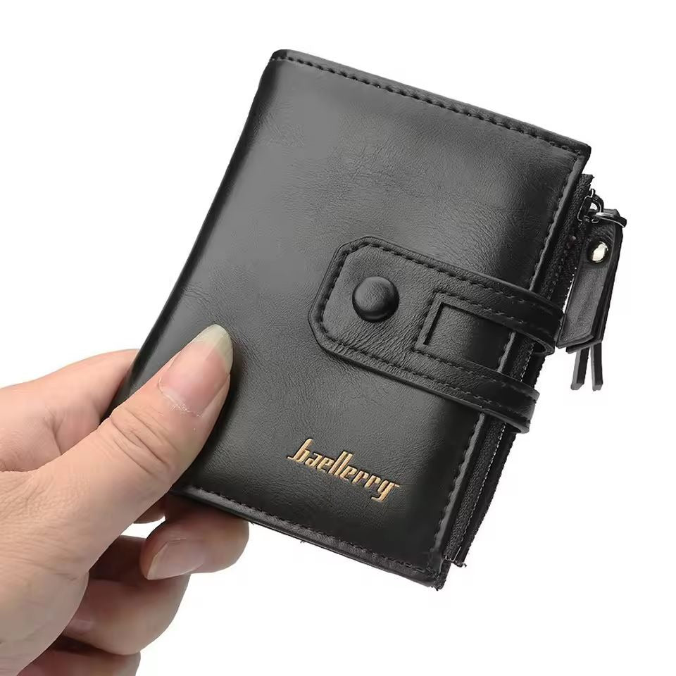 Original Buffalo Leather Trifold Wallet for Men -Black