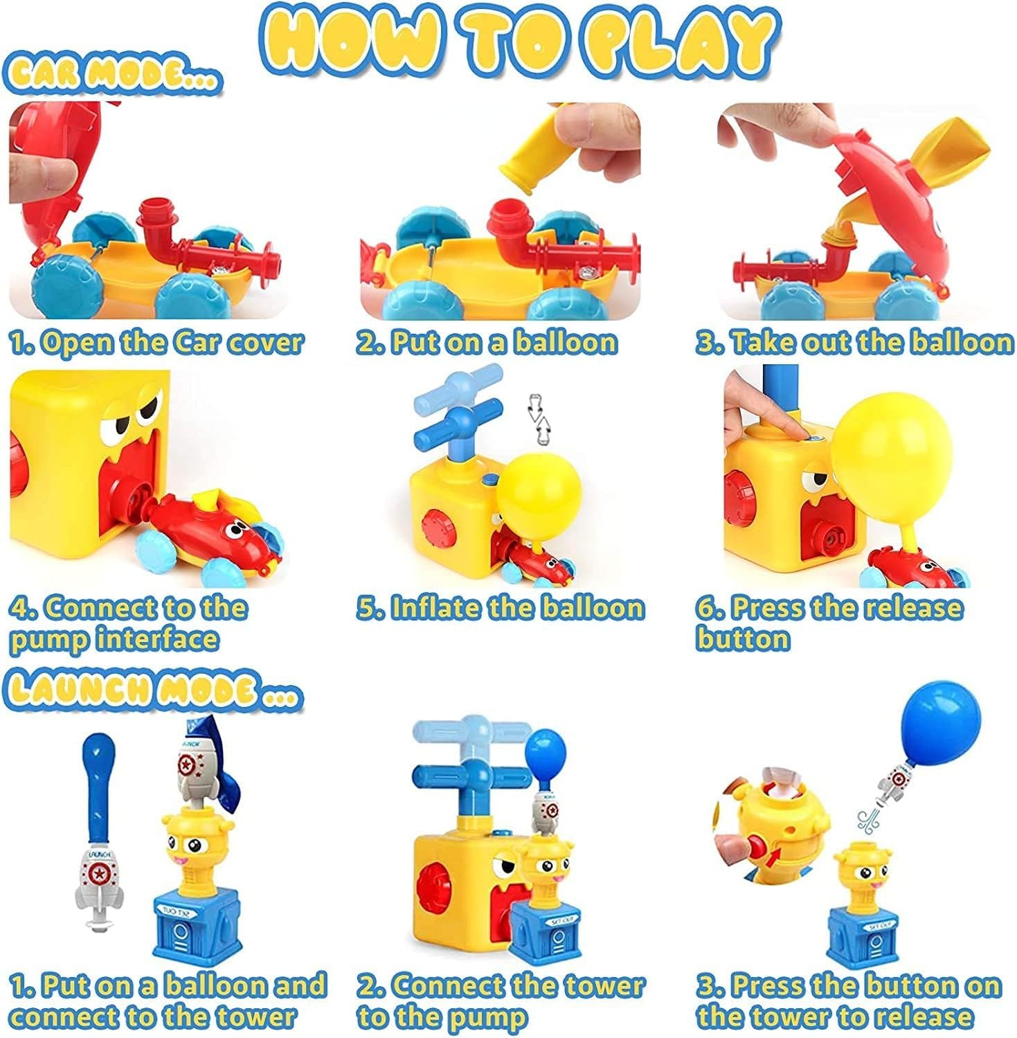 Car Balloon Air Power Toy Powered Balloon Launch Tower Balloon Car Toys for Kids