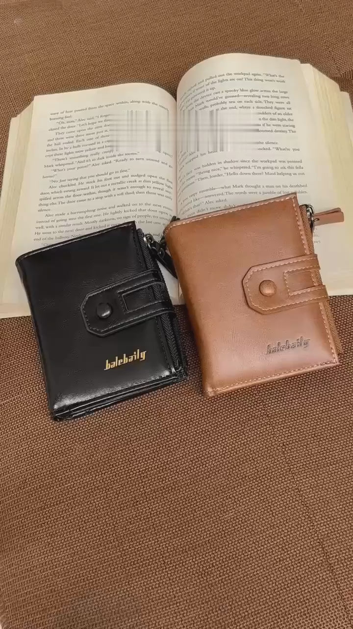 Original Buffalo Leather Trifold Wallet for Men -Black